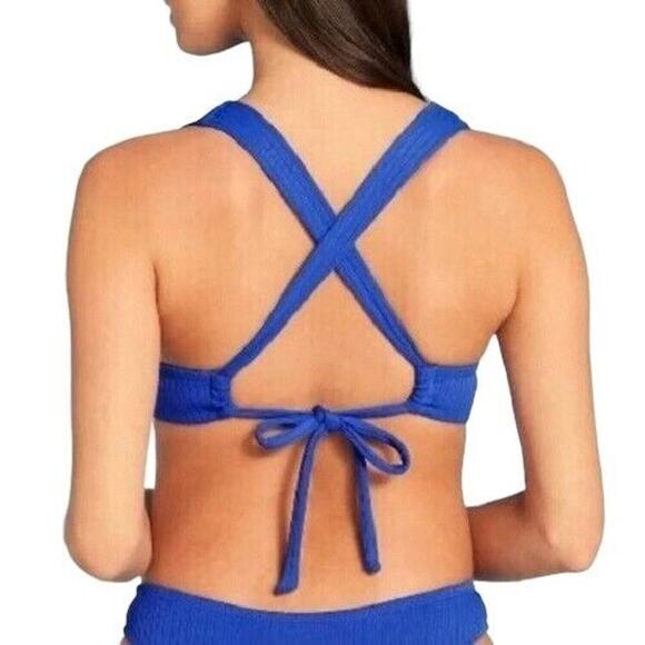 NEW Shade and Shore Bikini Top M 34C 34D 36B 36C 38B Blue Ribbed Padded Triangle - Picture 2 of 9